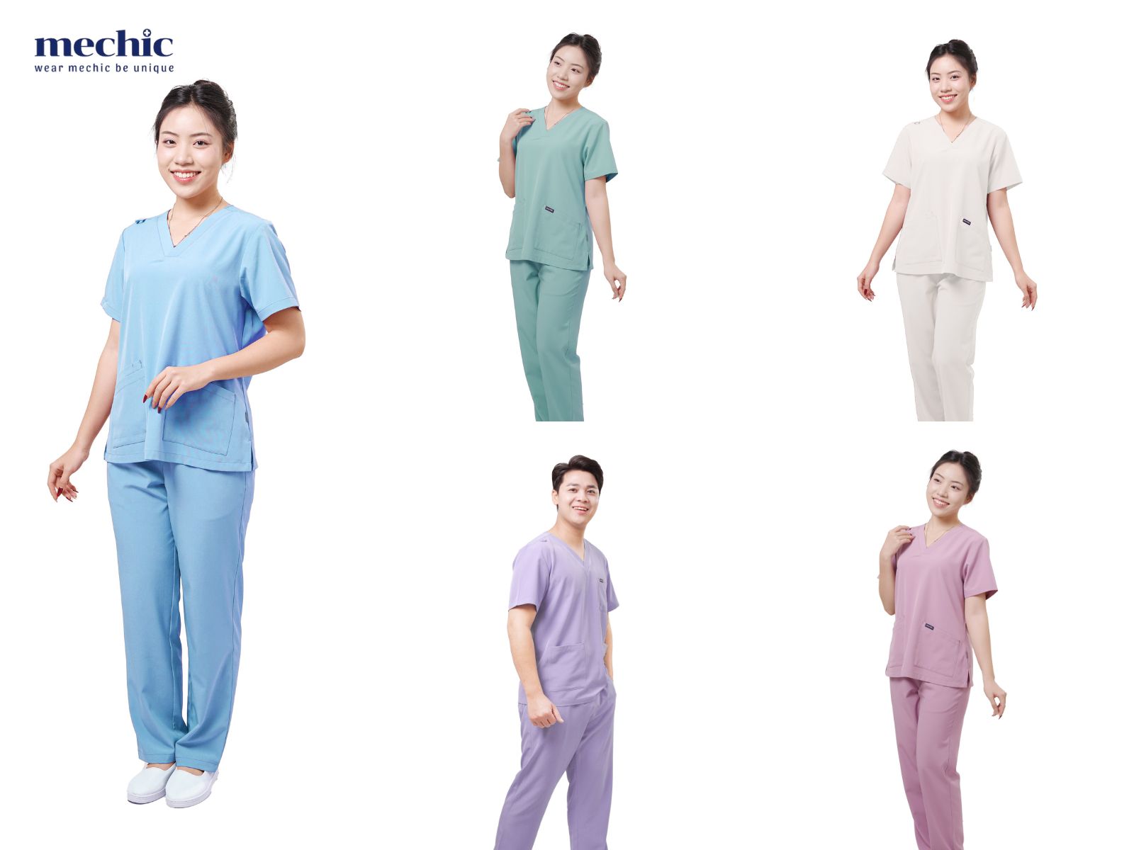 Bộ scrubs y tế MECHIC – chất liệu cao cấp, thiết kế hiện đại, thoải mái suốt ca làm việc dài, đáp ứng mọi nhu cầu chuyên nghiệp.