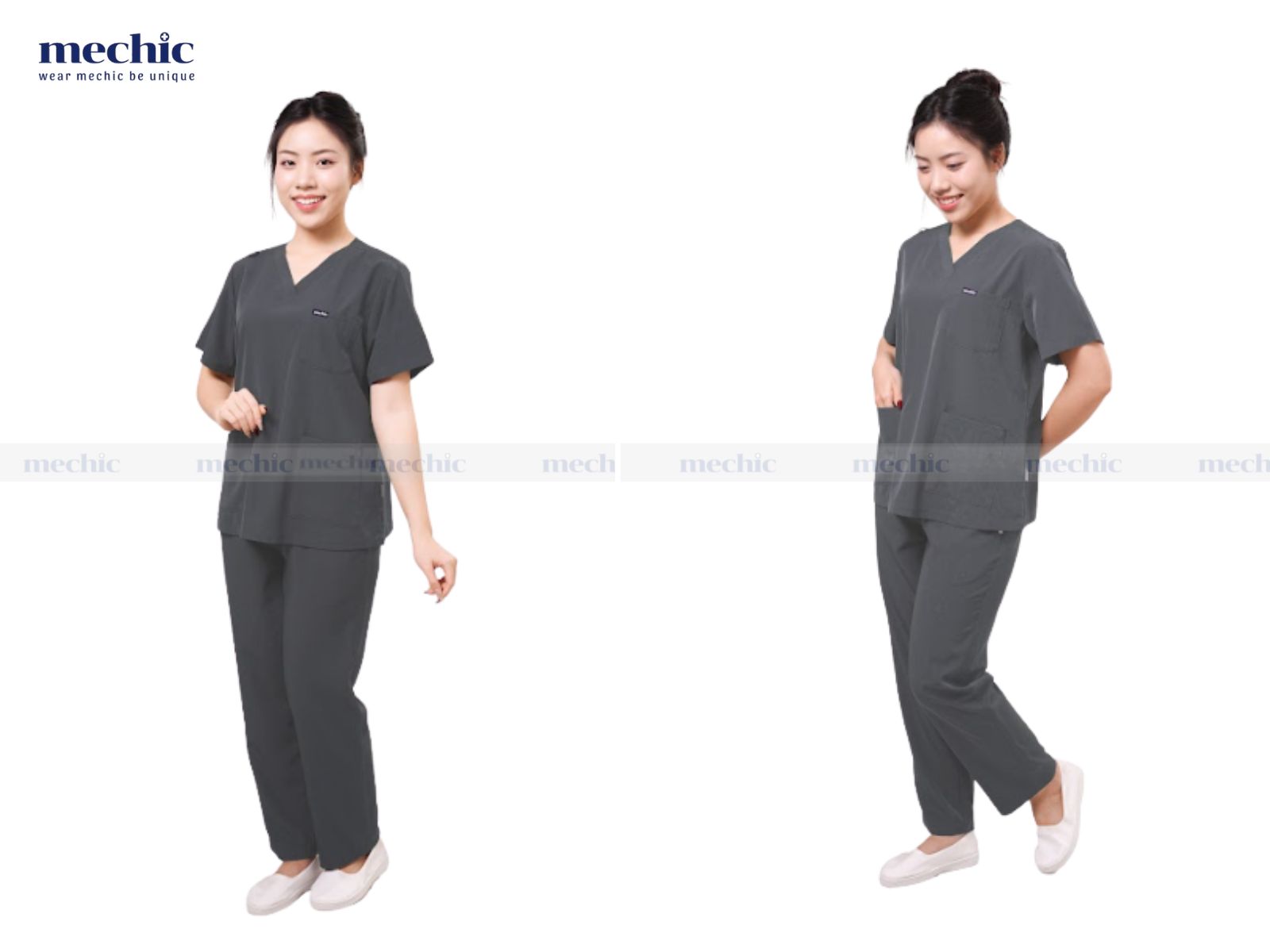 Màu xám trong trang phục y tế mang lại cảm giác điềm tĩnh, chuyên nghiệp và an tâm, giúp tạo môi trường ổn định cho cả bệnh nhân và nhân viên y tế.