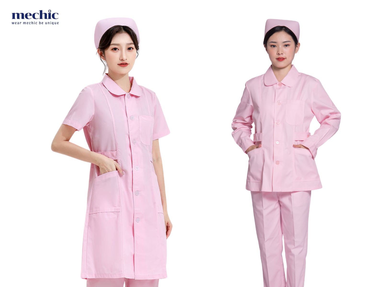 Nhân viên y tế trong đồng phục màu hồng nhạt, tạo cảm giác ấm áp, dịu dàng và mang đến sự an tâm, tin tưởng cho bệnh nhân.