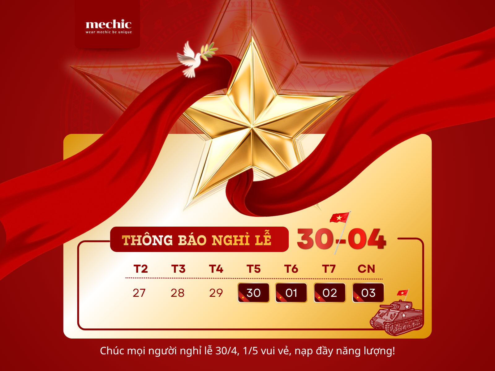 Mechic Thông Báo Lịch Nghỉ Lễ 30/4 , 1/5/2026