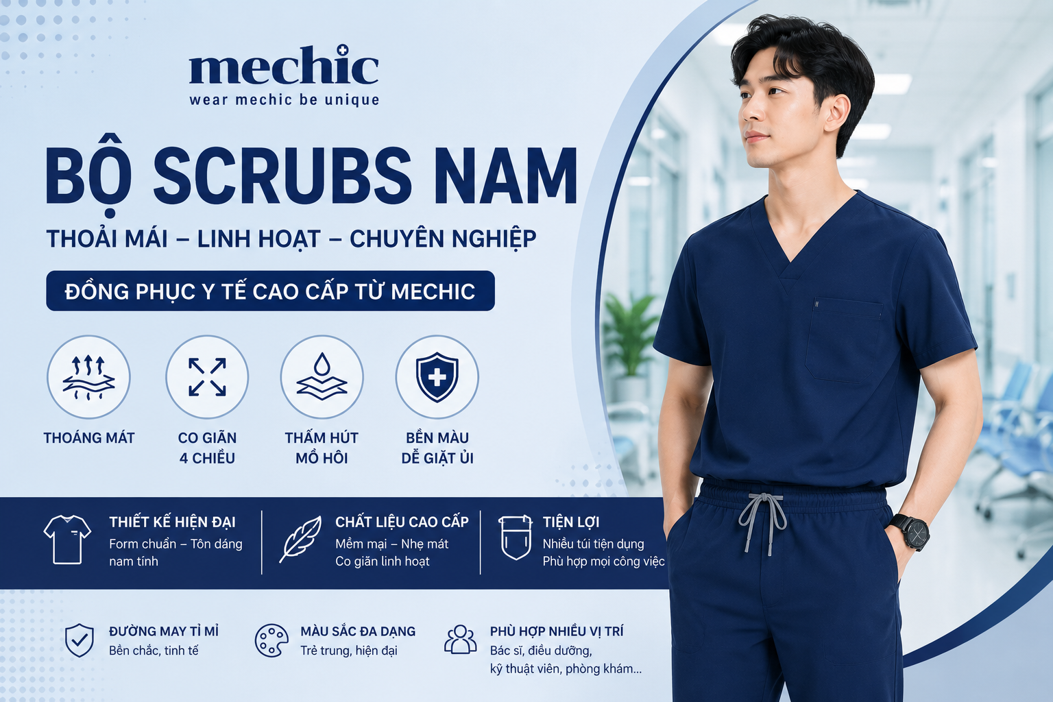 Bộ Scrubs Nam Cao Cấp – Đồng Phục Y Tế Hiện Đại Dành Cho Bác Sĩ Và Điều Dưỡng Nam