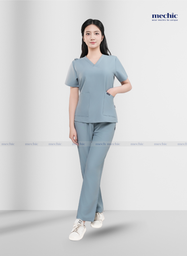 Bộ Scrubs Cổ Tim Nữ - Ghi xám 03