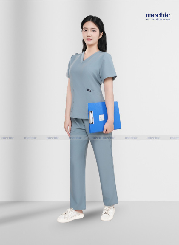 Bộ Scrubs Cổ Tim Nữ - Ghi xám 03