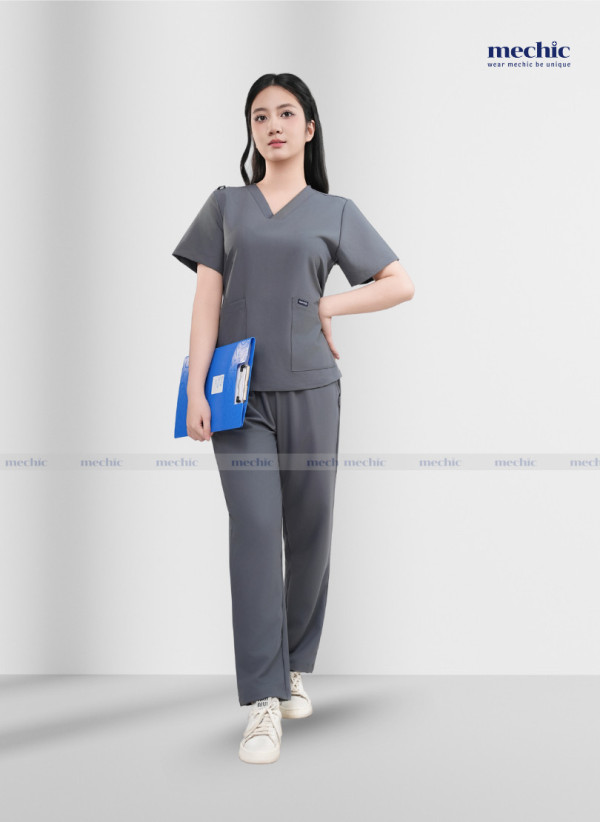 Bộ Scrubs Cổ Tim Nữ - Ghi 06