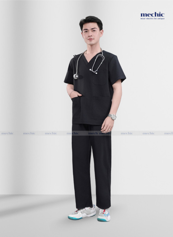 Bộ Scrubs Cổ Tim Nam - Đen 01