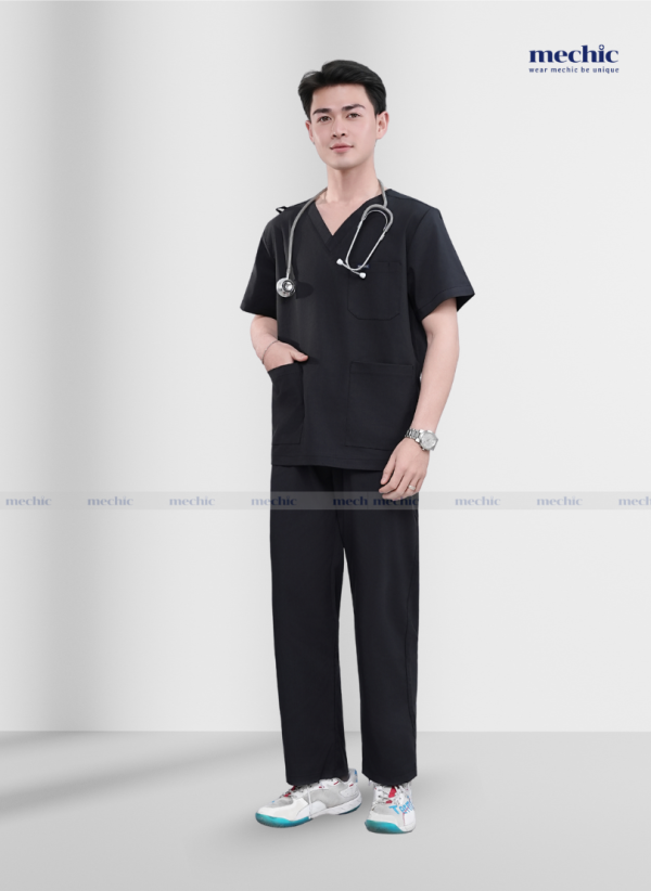 Bộ Scrubs Cổ Tim Nam - Đen 01