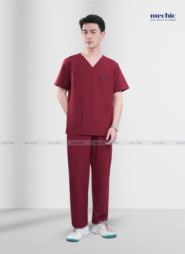 Bộ Scrubs Cổ Tim Nam - Đỏ 02