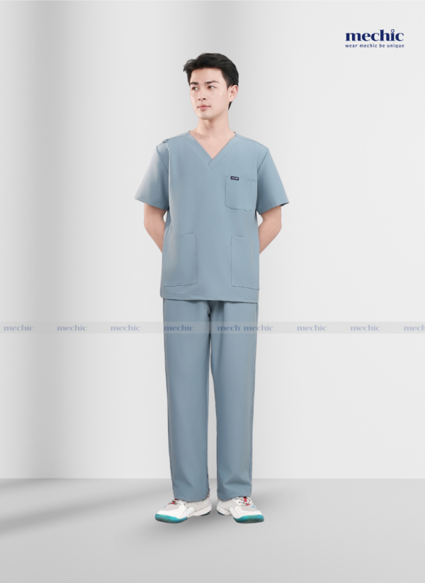 Bộ Scrubs Cổ Tim Nam - Ghi xám 03