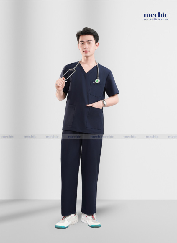 Bộ Scrubs Cổ Tim Nam - xanh than 05