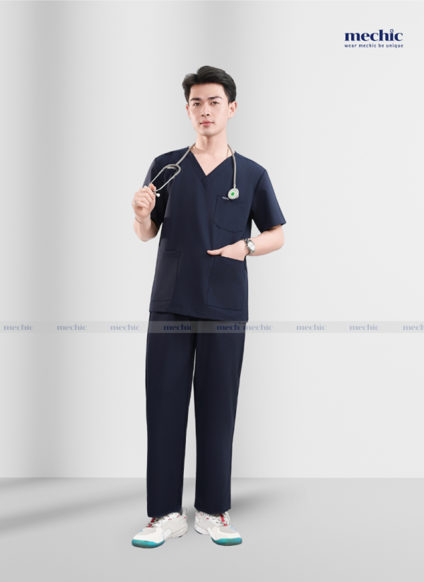 Bộ Scrubs Cổ Tim Nam - xanh than 05