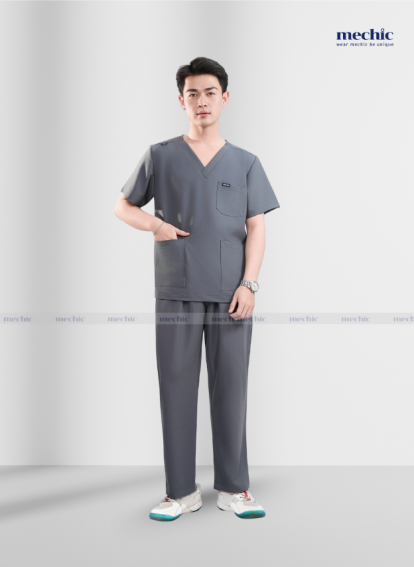 Bộ Scrubs Cổ Tim Nam - ghi 06