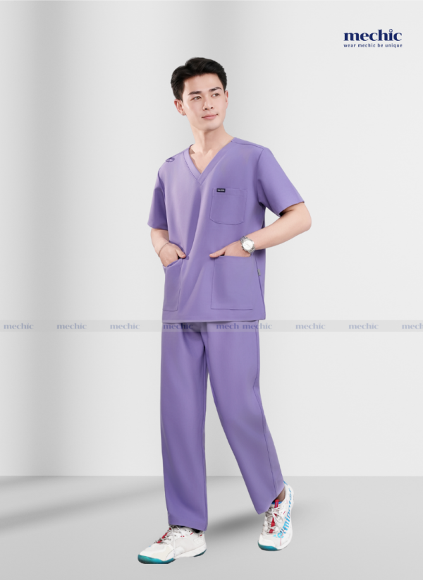 Bộ Scrubs Cổ Tim Nam - Tím 07