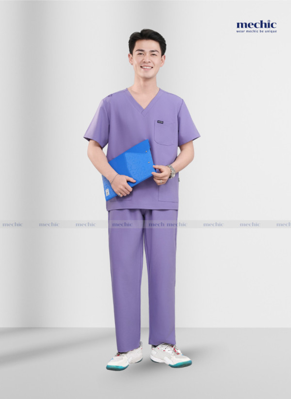 Bộ Scrubs Cổ Tim Nam - Tím 07