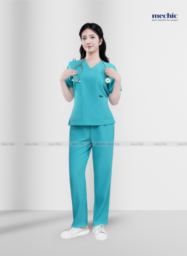 Bộ Scrubs Cổ Tim Nữ - Xanh Cổ Vịt 08