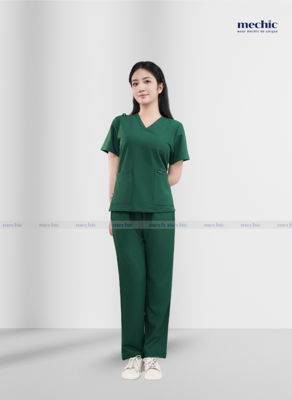 Bộ Scrubs Cổ Tim Nữ - Xanh Lá 09