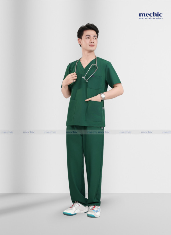 Bộ Scrubs Cổ Tim Nam - Xanh Lá 09