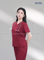 Bộ Scrubs Cổ Tim Nữ - Đỏ 02