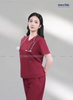 Bộ Scrubs Cổ Tim Nữ - Đỏ 02