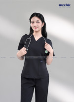 Bộ Scrubs Cổ Tim Nữ - Đen 01