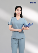 Bộ Scrubs Cổ Tim Nữ - Ghi xám 03